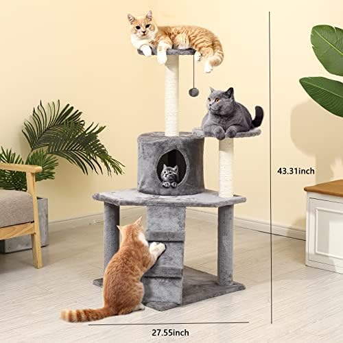 מגדל חתול חתול דוקאלי עם צעצוע, עץ חתול רב-דרגות לחתולים מקורה, עץ חתול גבוה עם פוסטים של שריטות מכוסות סיסל ודירה, ריהוט