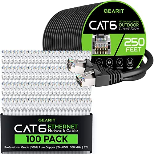 Gearit 100pack 3ft Cat6 כבל אתרנט וכבל Cat6 250ft
