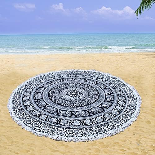 שטיח עגול הודי מנדלה עגול עגול חוף זורק שטיח שטיח שולחן בוהו צועני מפות שולחן חוף מפות, מחצלת יוגה עגולה