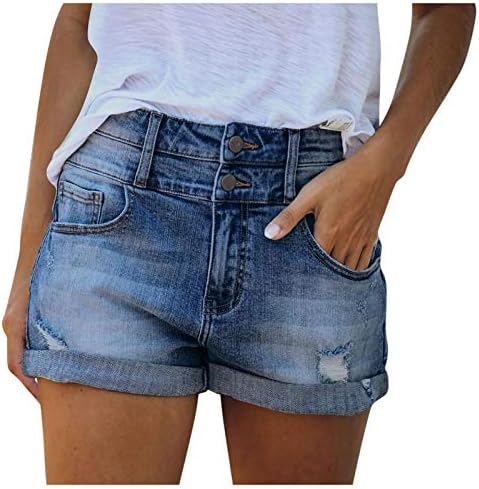 מכנסיים קצרים של ג'ינס לנשים Hrapda מכנסיים קצרים מזדמנים של המותניים האמצעיים קרעו מכנסיים קצרים של ג'ין שולל שולי גולמי