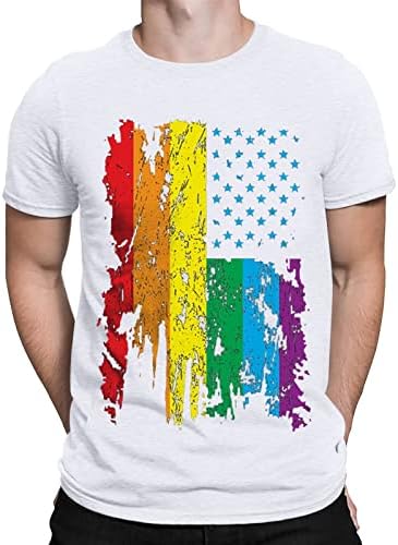 חולצות פטריוטיות לגברים קיץ צבעוני שרוול קצר טש חולצות צוואר דגל אמריקאי הדפס חולצות חולצות קלות משקל קל